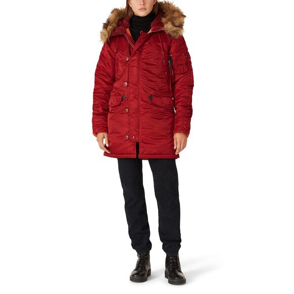 Alpha industries Sz Small Red Faux Fur Hood N-3B Waterproof Winter